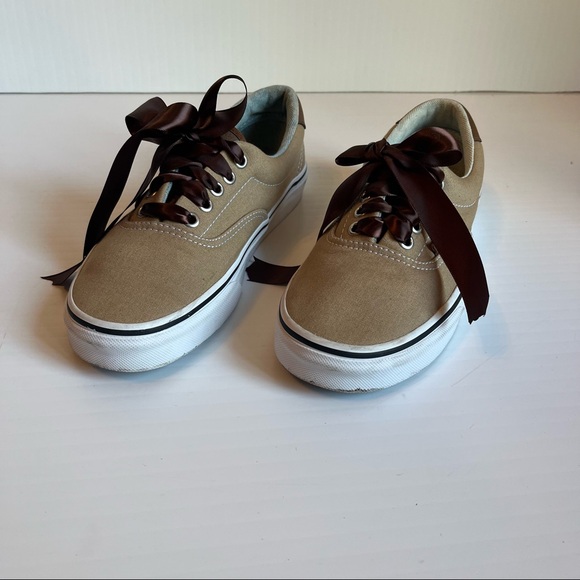 Vans Tan Brown Era Low Top Tan Canvas Brown With Brown Leather Sz 8 - Picture 3 of 11